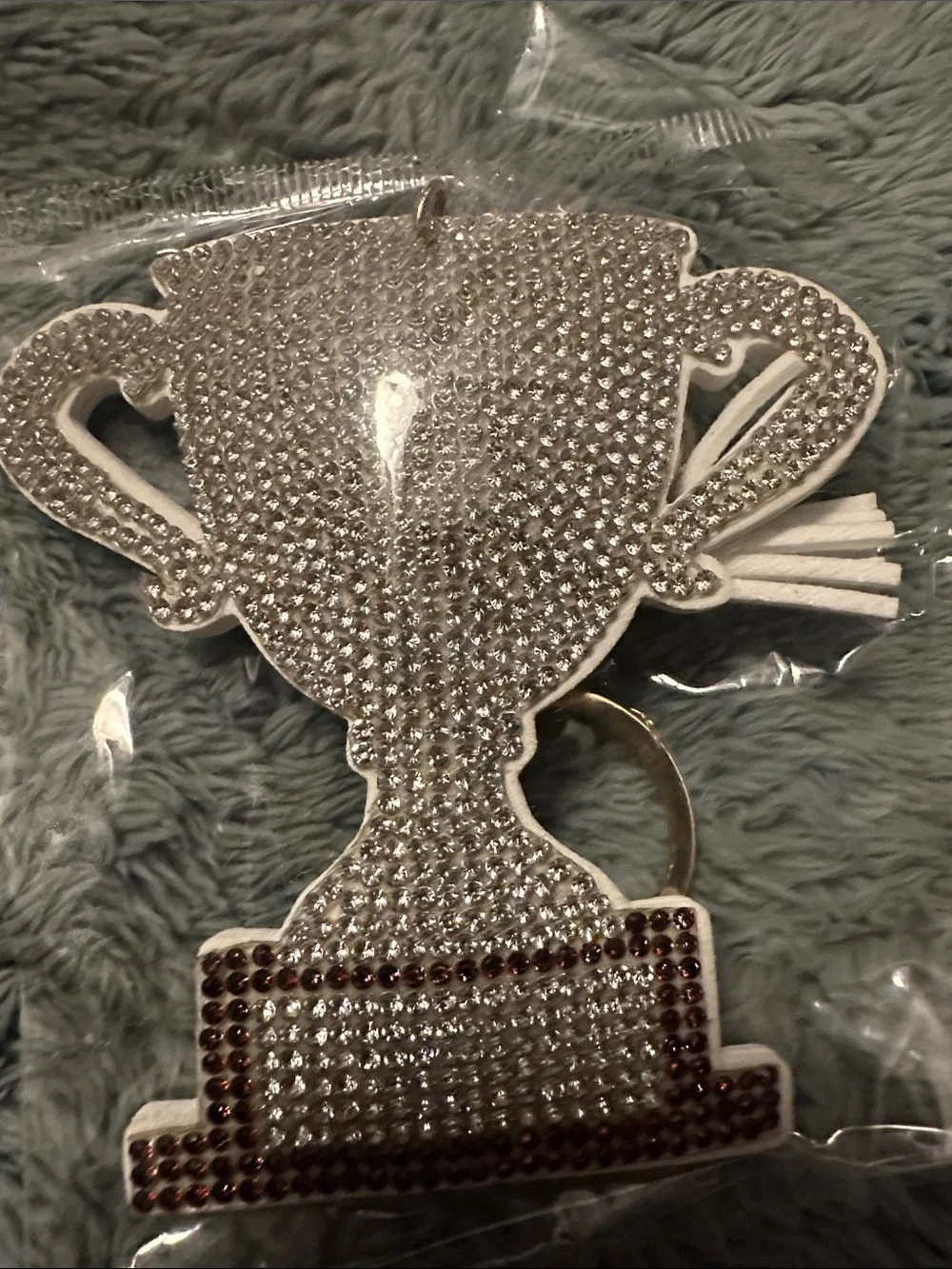 Rhinestone Trophy Keychain Charm - White